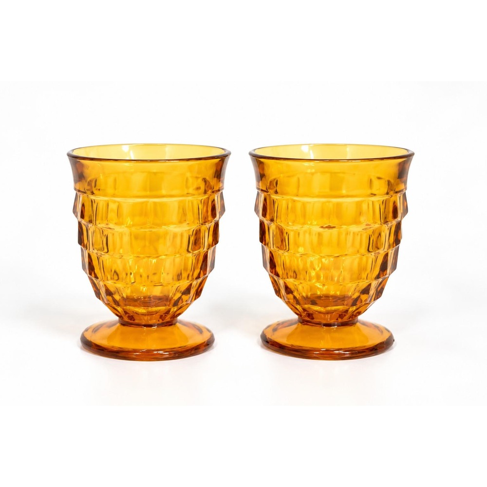 Colony Indiana Glass Whitehall Amber Cubist Footed Tumblers VTG -Set of 2, USA